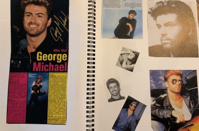 Foto van twee bladzijden uit het plakboek van mijn idool George Michael - beeldrecht Jannekeswereld.nl