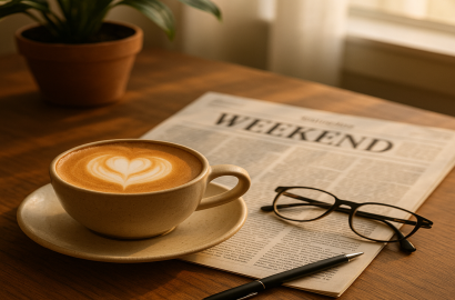 cappuccino met krant als zaterdagscene perfect voor meer offline zijn