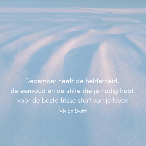 quotes voor december: sneeuwachtergrond met daarin een quote van Vivian Swift  vanuit het engels in het Nederlands vertaald