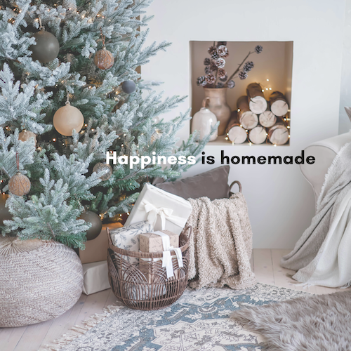quotes ove rdecember. Kersthuis met quote happiness is homemade