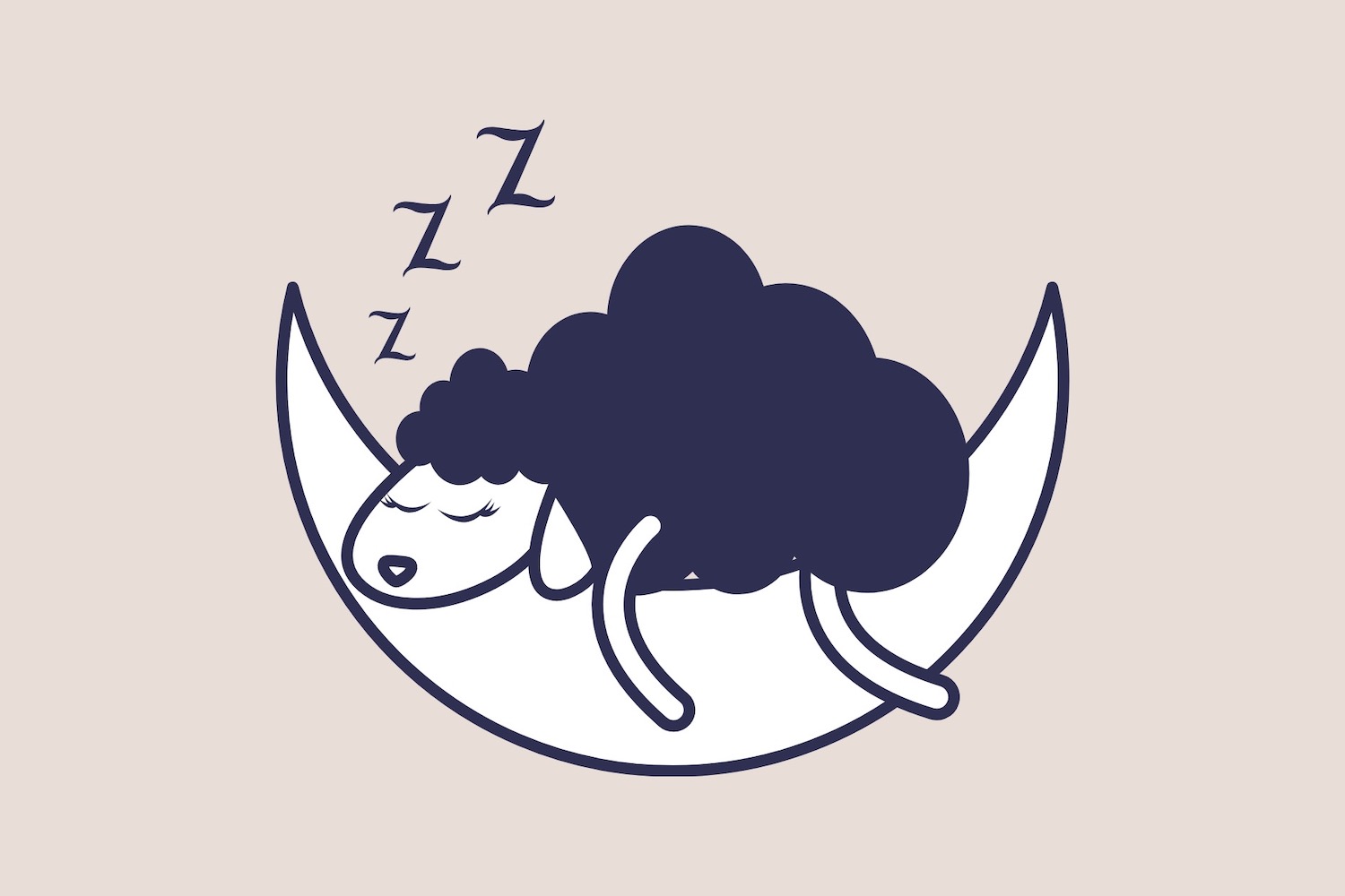 illustratie schaapje liggend op de maan aan het slapen
