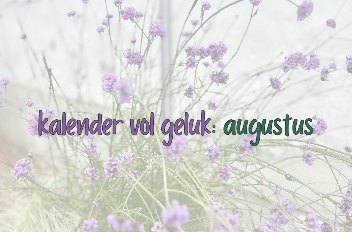 bloemenachtergrond met tekst kalender vol geluk: augustus