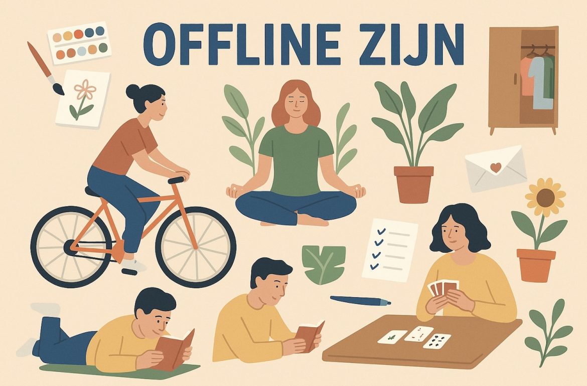 Offline zijn; illustratie met activiteiten die je kunt doen zonder internet